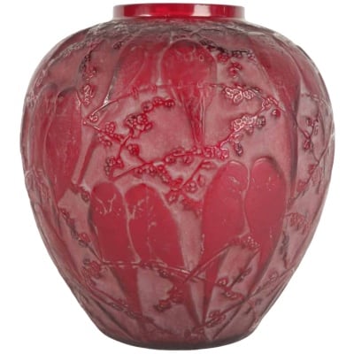 René Lalique: Red “Parakeets” Vase