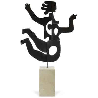 Sculpture in lacquered metal and travertine, Contemporary work 3