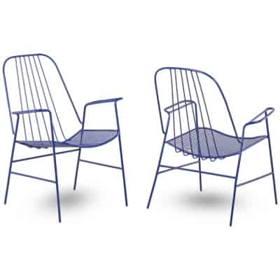 Pair of openwork iron armchairs, 1960s