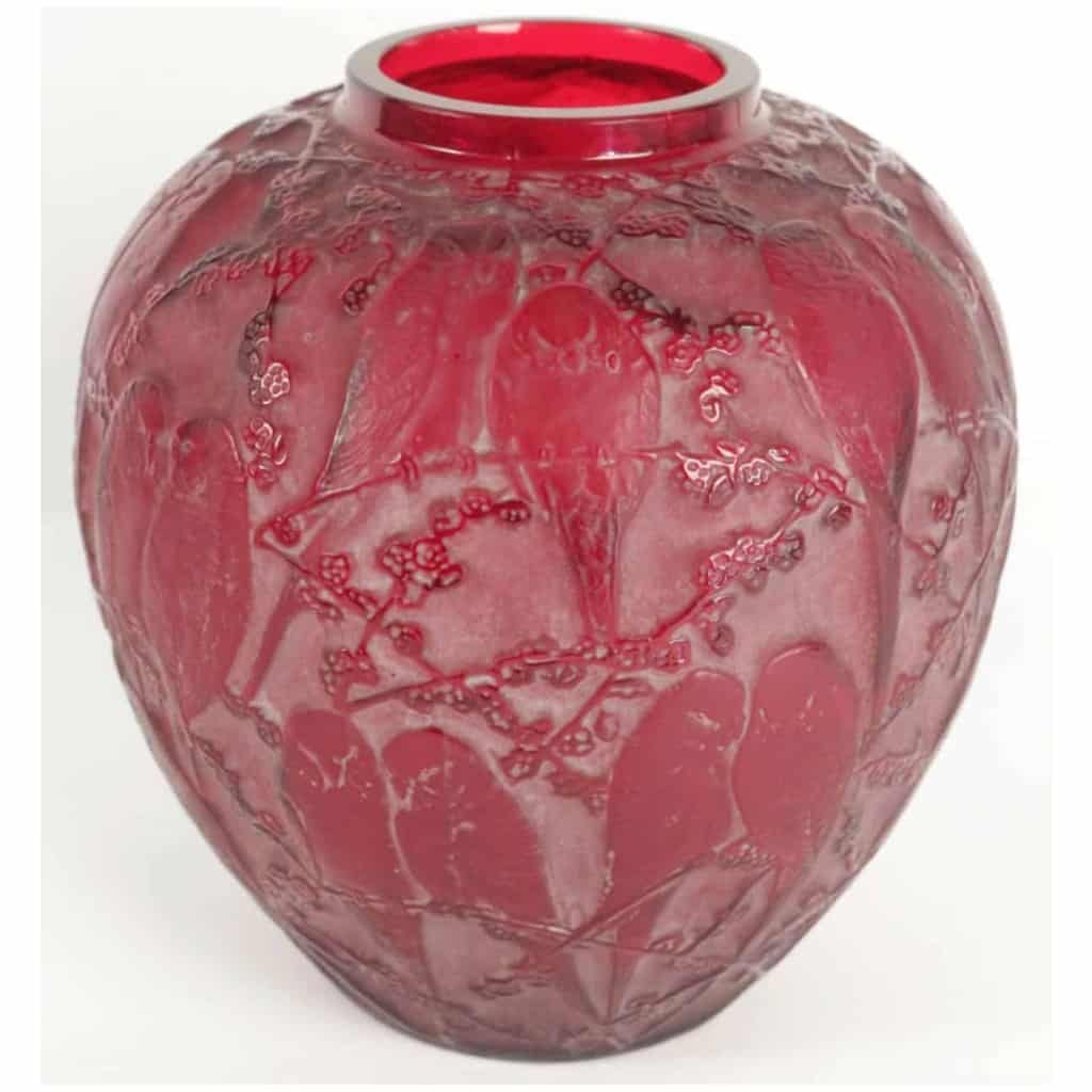 René Lalique : Vase « Perruches » rouge 5