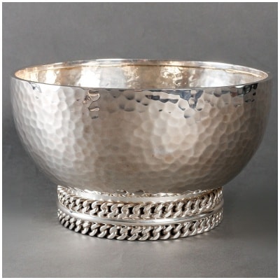 Jean Despres – Coupe Art Déco Métal Argenté Martelé Et Gourmette