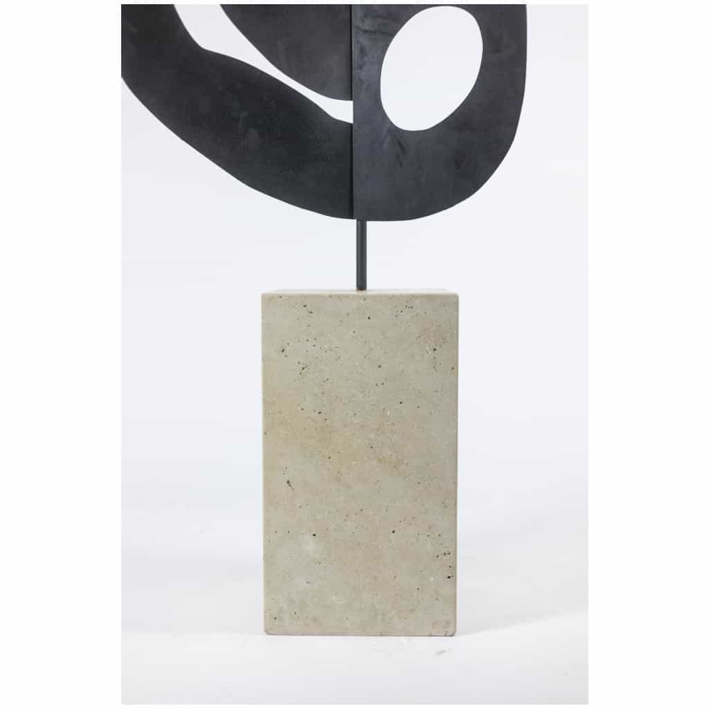 Sculpture in lacquered metal and travertine, Contemporary work 10