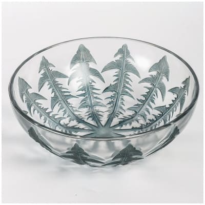 1921 René Lalique – Coupe Pissenlit Verre Blanc Patiné Bleu