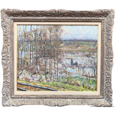 BOGGIO Emilio Inondation à Auvers sur Oise Mars 1910 Huile sur toile signée Certificat