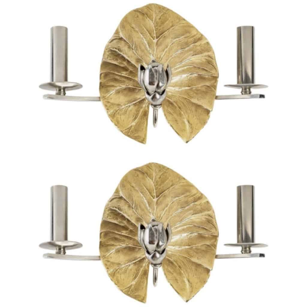 1970 Pair of "water lily flower button" sconces signed Chrystiane Charles 1970 3