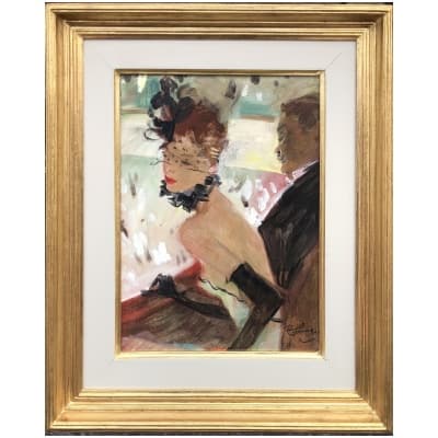 DOMERGUE Jean Gabriel French painting 20th century The lodge Oil on panel signed Certificate