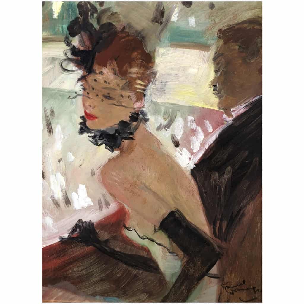 DOMERGUE Jean Gabriel Peinture Française 20è siècle La loge Huile sur panneau signée Certificat 7
