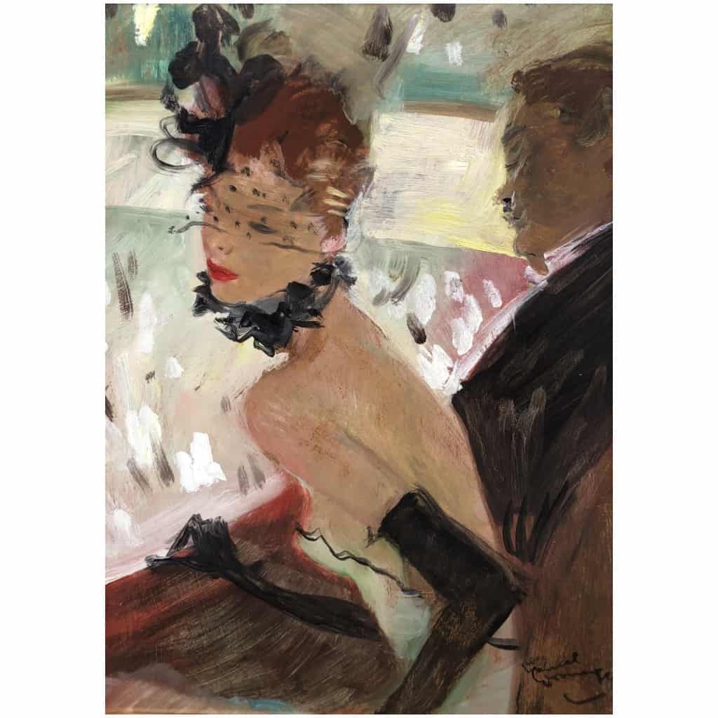 DOMERGUE Jean Gabriel Peinture Française 20è siècle La loge Huile sur panneau signée Certificat 14