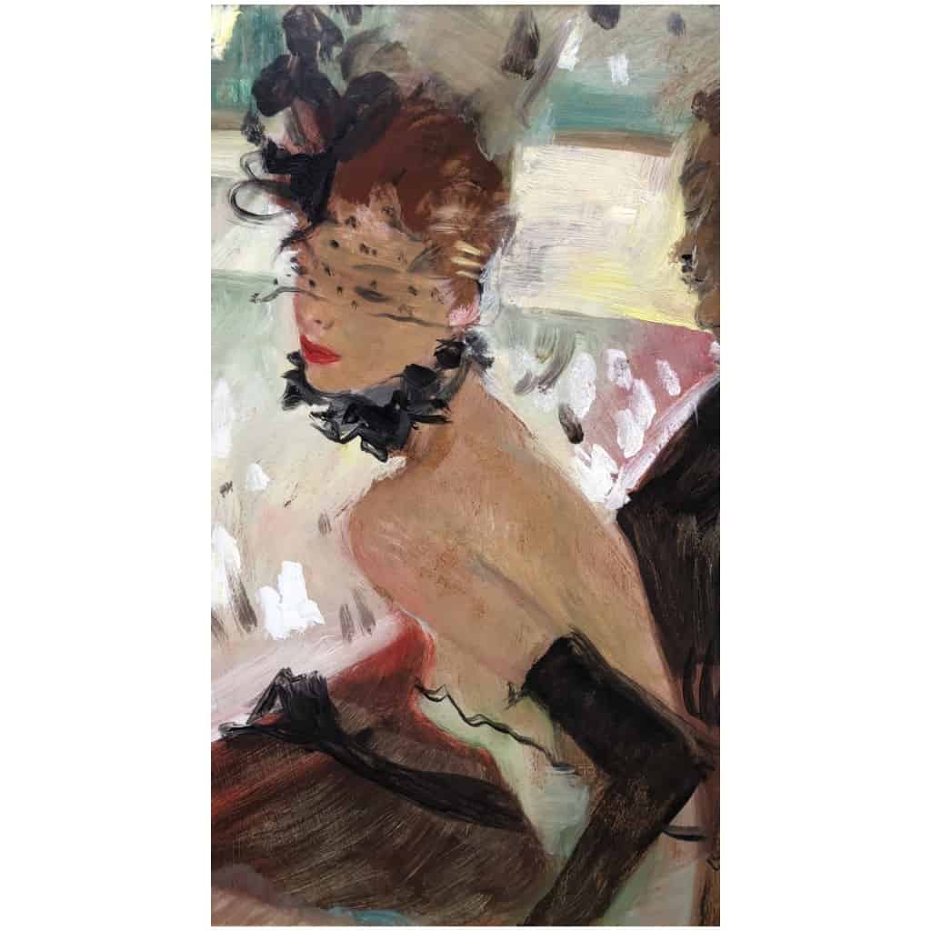 DOMERGUE Jean Gabriel Peinture Française 20è siècle La loge Huile sur panneau signée Certificat 13