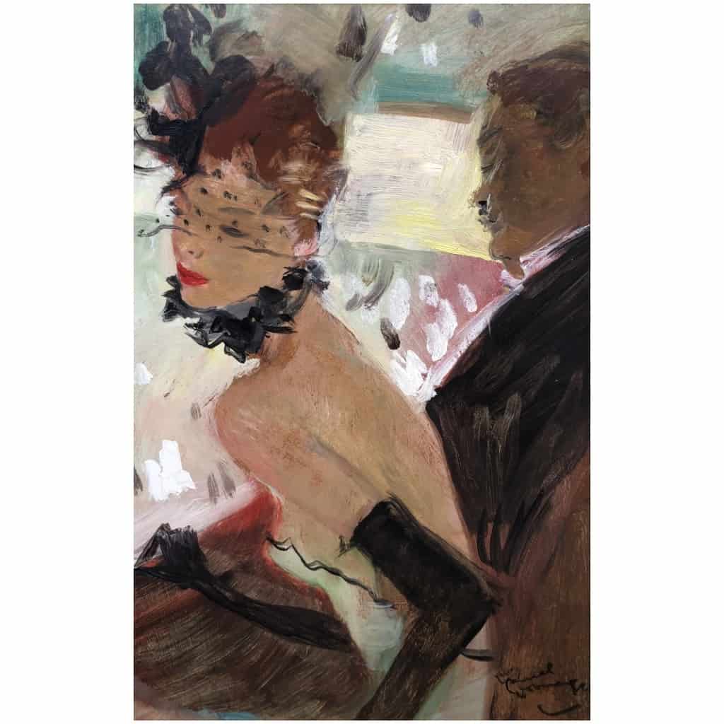 DOMERGUE Jean Gabriel Peinture Française 20è siècle La loge Huile sur panneau signée Certificat 11