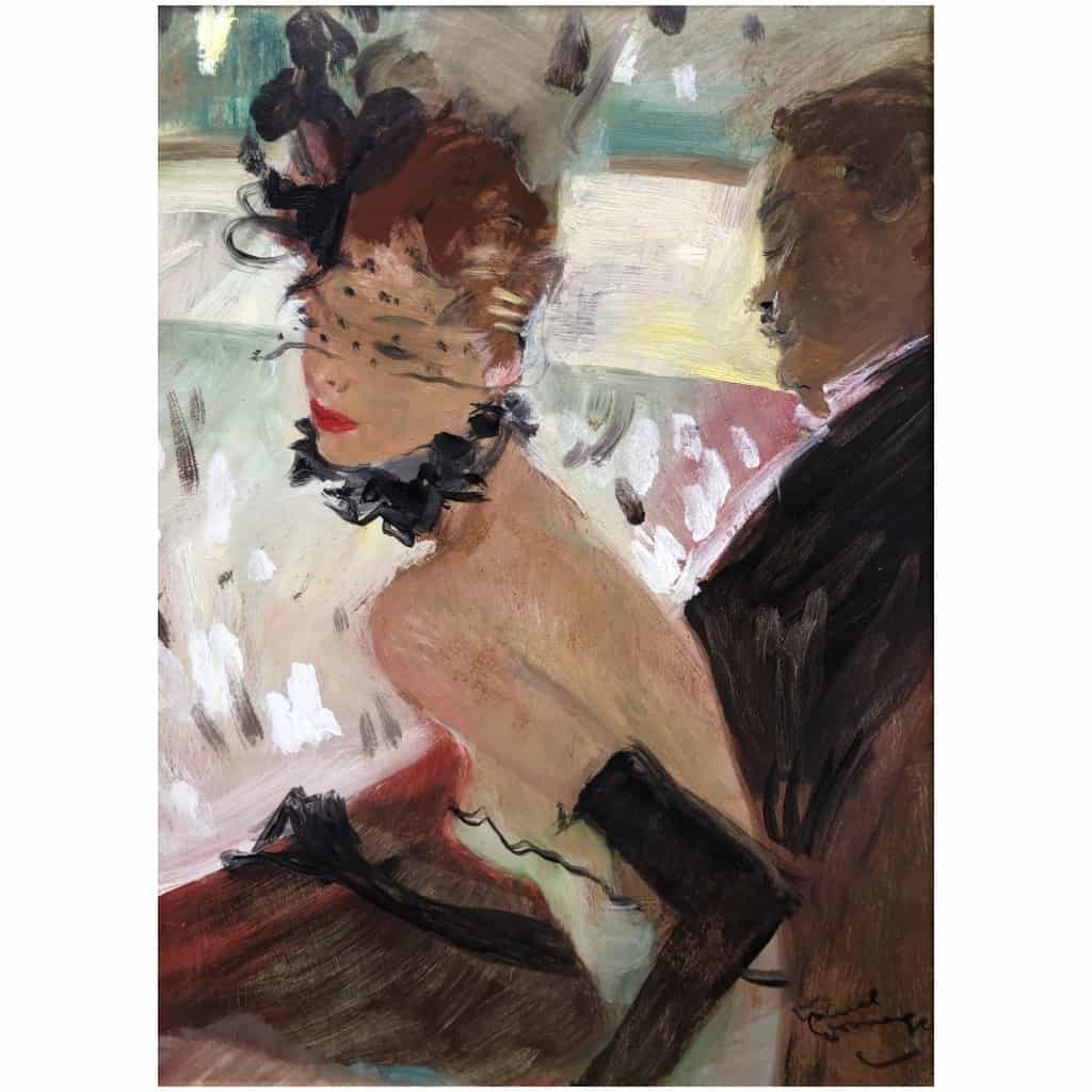 DOMERGUE Jean Gabriel Peinture Française 20è siècle La loge Huile sur panneau signée Certificat 9