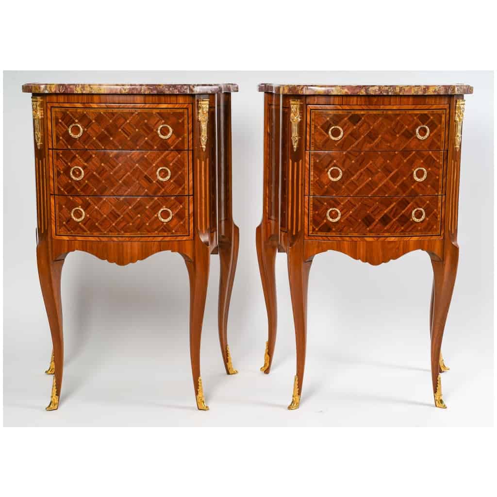 Pair of Transition style bedside tables. 3