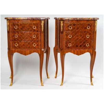 Pair of Transition style bedside tables. 3