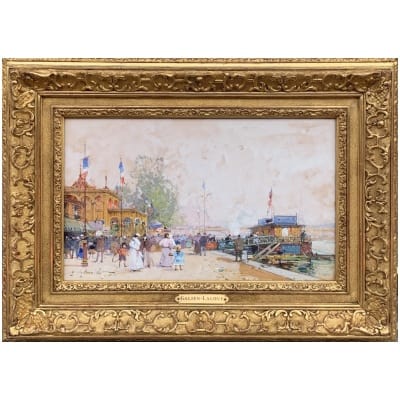 GALIEN LALOUE Eugène Peinture Française 20è siècle Paris le Pavillon Français à l’Exposition Universelle de 1900 Gouache Signée ​​​​​​​Certificat