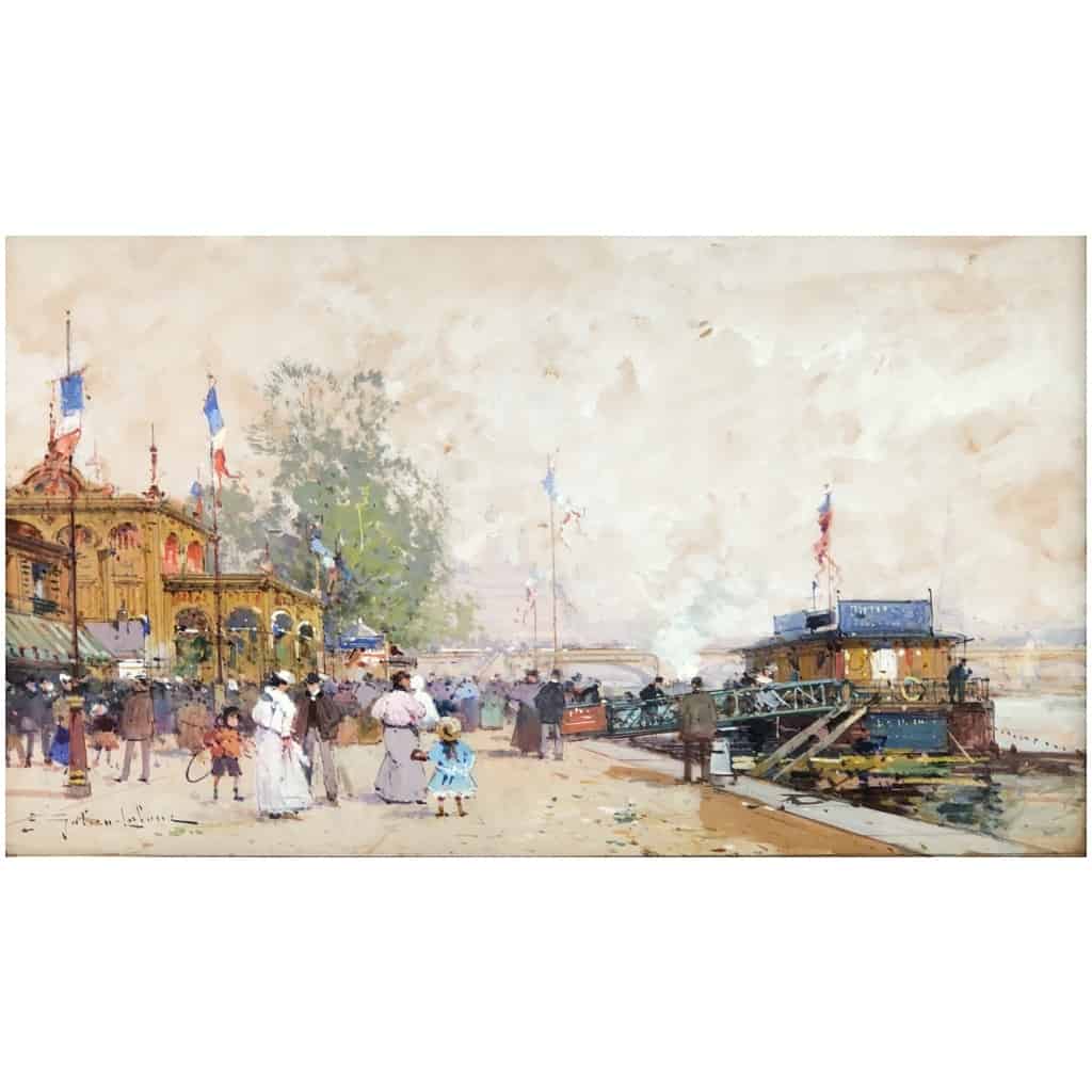 GALIEN LALOUE Eugène Peinture Française 20è siècle Paris le Pavillon Français à l’Exposition Universelle de 1900 Gouache Signée ​​​​​​​Certificat 11