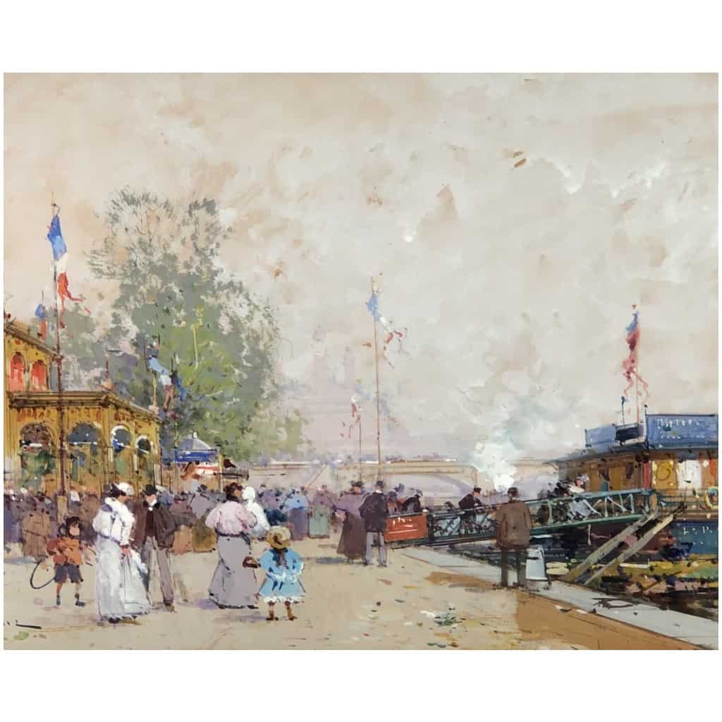 GALIEN LALOUE Eugène Peinture Française 20è siècle Paris le Pavillon Français à l’Exposition Universelle de 1900 Gouache Signée ​​​​​​​Certificat 12