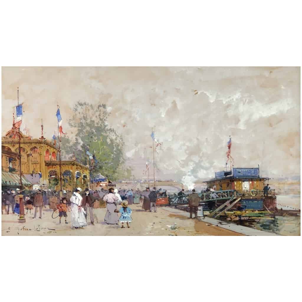 GALIEN LALOUE Eugène French Painting 20th Century Paris the French Pavilion at the Universal Exhibition of 1900 Gouache Signed Certificate 13