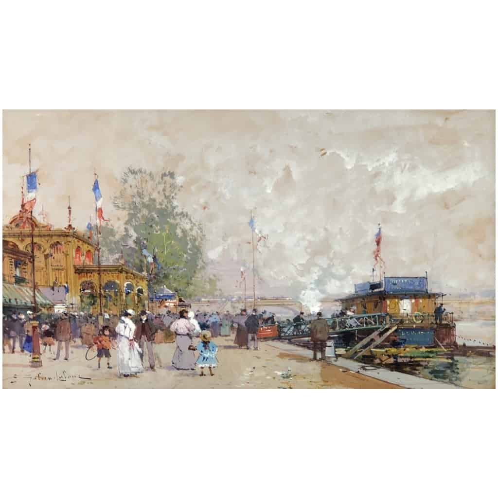 GALIEN LALOUE Eugène Peinture Française 20è siècle Paris le Pavillon Français à l’Exposition Universelle de 1900 Gouache Signée ​​​​​​​Certificat 13