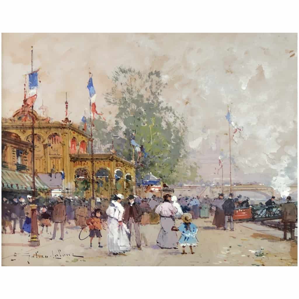 GALIEN LALOUE Eugène Peinture Française 20è siècle Paris le Pavillon Français à l’Exposition Universelle de 1900 Gouache Signée ​​​​​​​Certificat 14
