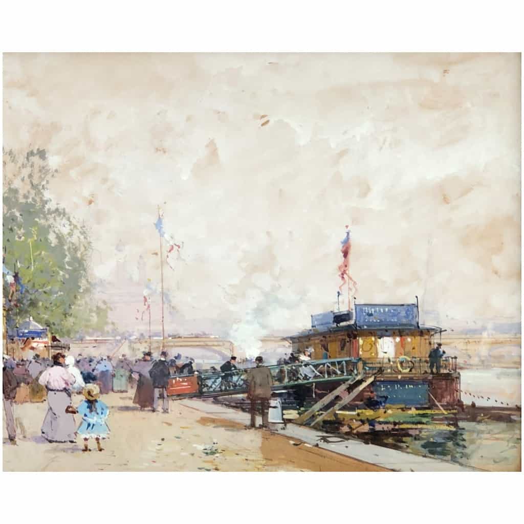 GALIEN LALOUE Eugène French Painting 20th Century Paris the French Pavilion at the Universal Exhibition of 1900 Gouache Signed Certificate 15