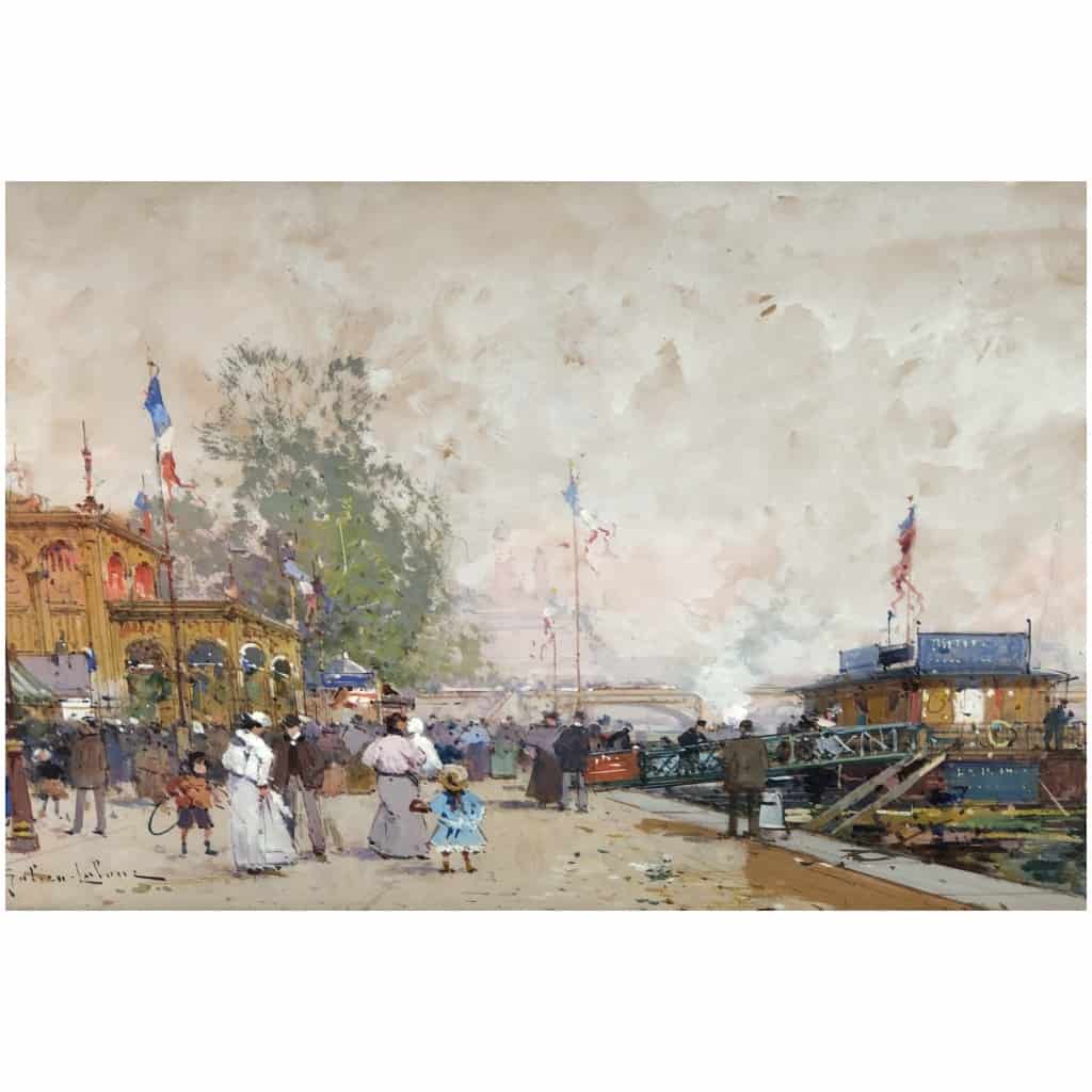 GALIEN LALOUE Eugène Peinture Française 20è siècle Paris le Pavillon Français à l’Exposition Universelle de 1900 Gouache Signée ​​​​​​​Certificat 9