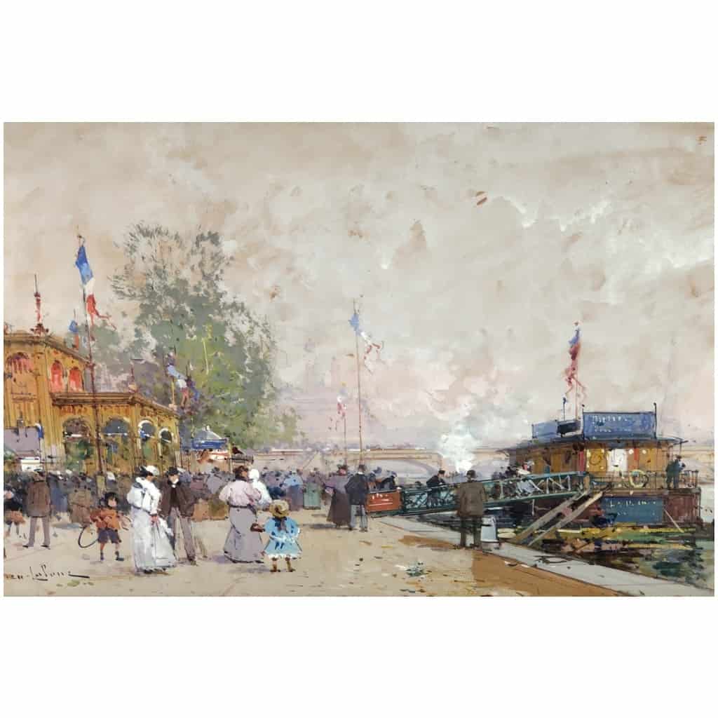 GALIEN LALOUE Eugène Peinture Française 20è siècle Paris le Pavillon Français à l’Exposition Universelle de 1900 Gouache Signée ​​​​​​​Certificat 8