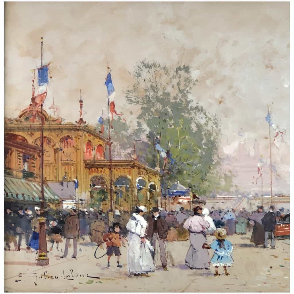 GALIEN LALOUE Eugène Peinture Française 20è siècle Paris le Pavillon Français à l’Exposition Universelle de 1900 Gouache Signée ​​​​​​​Certificat 7