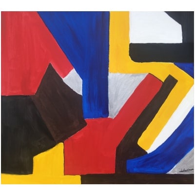 Composition Abstraite Huile Sur Toile Signée