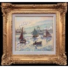 Henri Liénard de SAINT-DELIS The entrance to the port of Honfleur Oil on panel signed Certificate 15