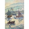 Henri Liénard de SAINT-DELIS The entrance to the port of Honfleur Oil on panel signed Certificate 17