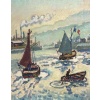 Henri Liénard de SAINT-DELIS The entrance to the port of Honfleur Oil on panel signed Certificate 22