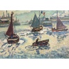 Henri Liénard de SAINT-DELIS The entrance to the port of Honfleur Oil on panel signed Certificate 21