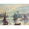 Henri Liénard de SAINT-DELIS The entrance to the port of Honfleur Oil on panel signed Certificate 20