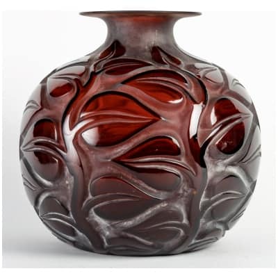 1926 René Lalique – Vase Sophora Verre Ambre Foncé Patiné Blanc
