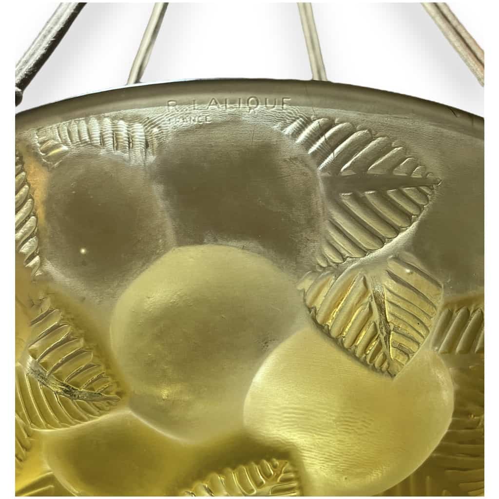 1929 René Lalique – Suspension Ceiling Chandelier Lausanne Amber Yellow Glass 6