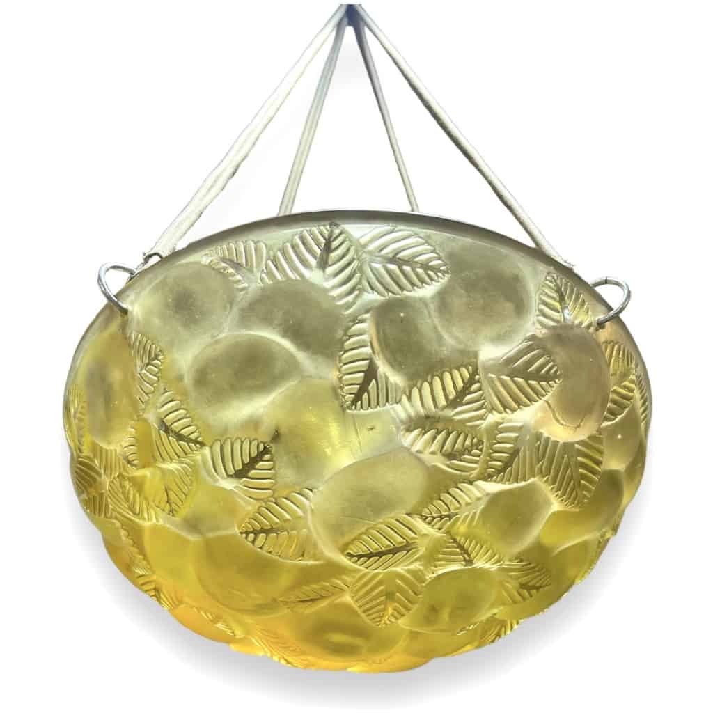1929 René Lalique – Suspension Ceiling Chandelier Lausanne Amber Yellow Glass 5