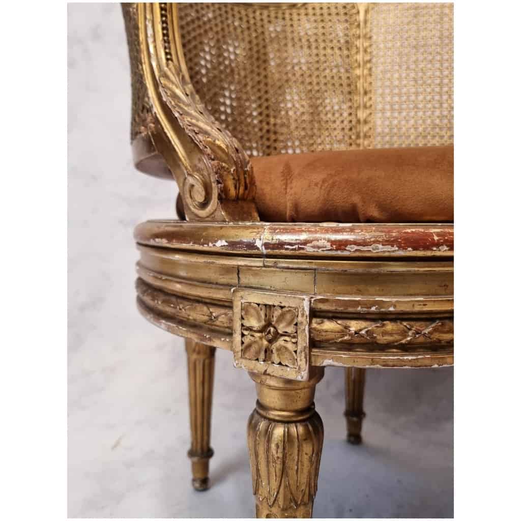Petit Canapé de style Louis XVI – Cannage & Bois Doré – 19ème 9