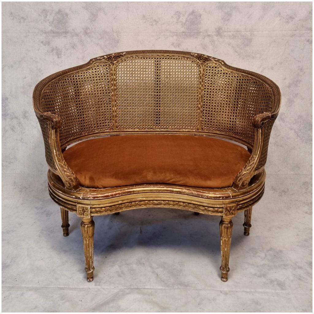 Small Louis style sofa XVI – Caning & Golden Wood – 19th 7