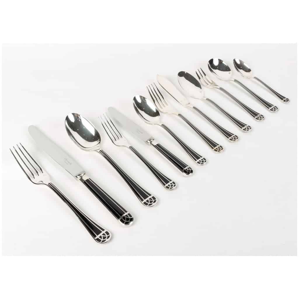 Christofle – Talisman Cutlery Set Silver Metal Black Chinese Lacquer – 192 Pieces 10