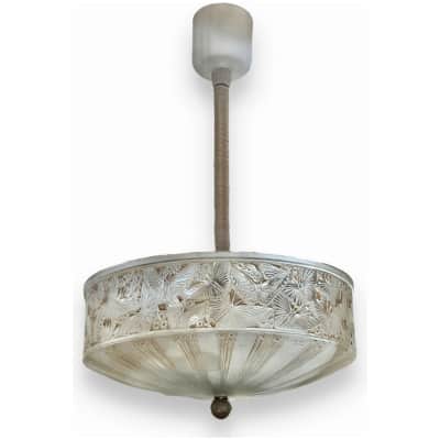 1923 René Lalique – Suspension Ceiling Chandelier Butterflies Patinated Glass Sepia