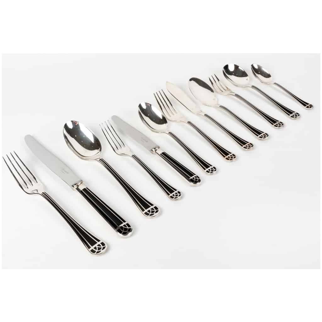 Christofle – Talisman Cutlery Set Silver Metal Black Chinese Lacquer – 192 Pieces 11