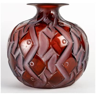 1928 René Lalique – Vase Penthièvre Verre Ambre Patiné Blanc