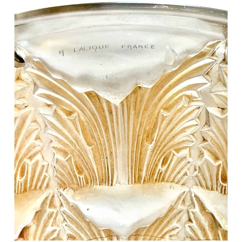 1927 René Lalique – Paire De Suspensions Plafonniers Lustres Gaillon Verre Blanc Patiné Sépia 8