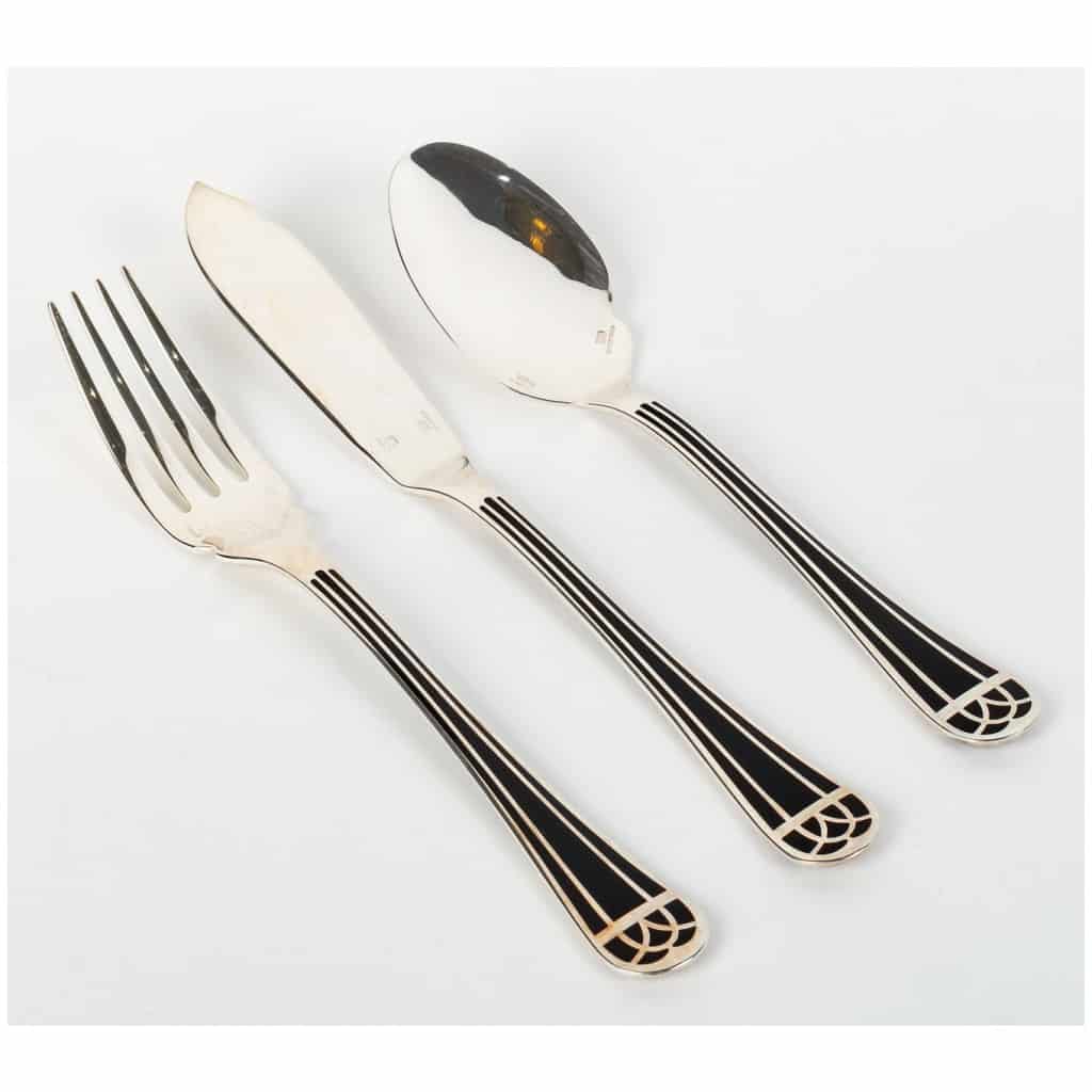 Christofle – Talisman Cutlery Set Silver Metal Black Chinese Lacquer – 192 Pieces 18