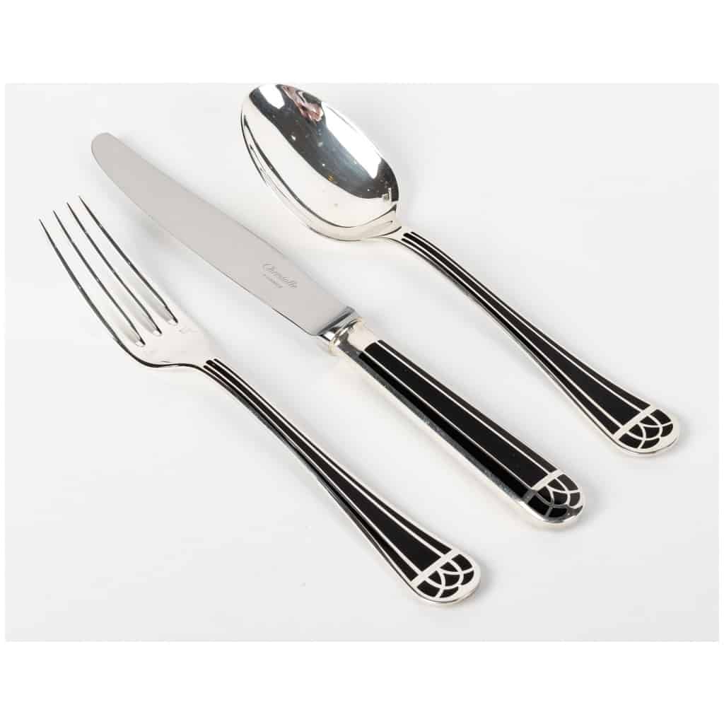 Christofle – Talisman Cutlery Set Silver Metal Black Chinese Lacquer – 192 Pieces 17