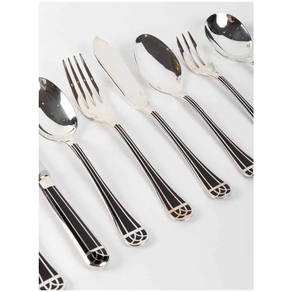 Christofle – Talisman Cutlery Set Silver Metal Black Chinese Lacquer – 192 Pieces 7