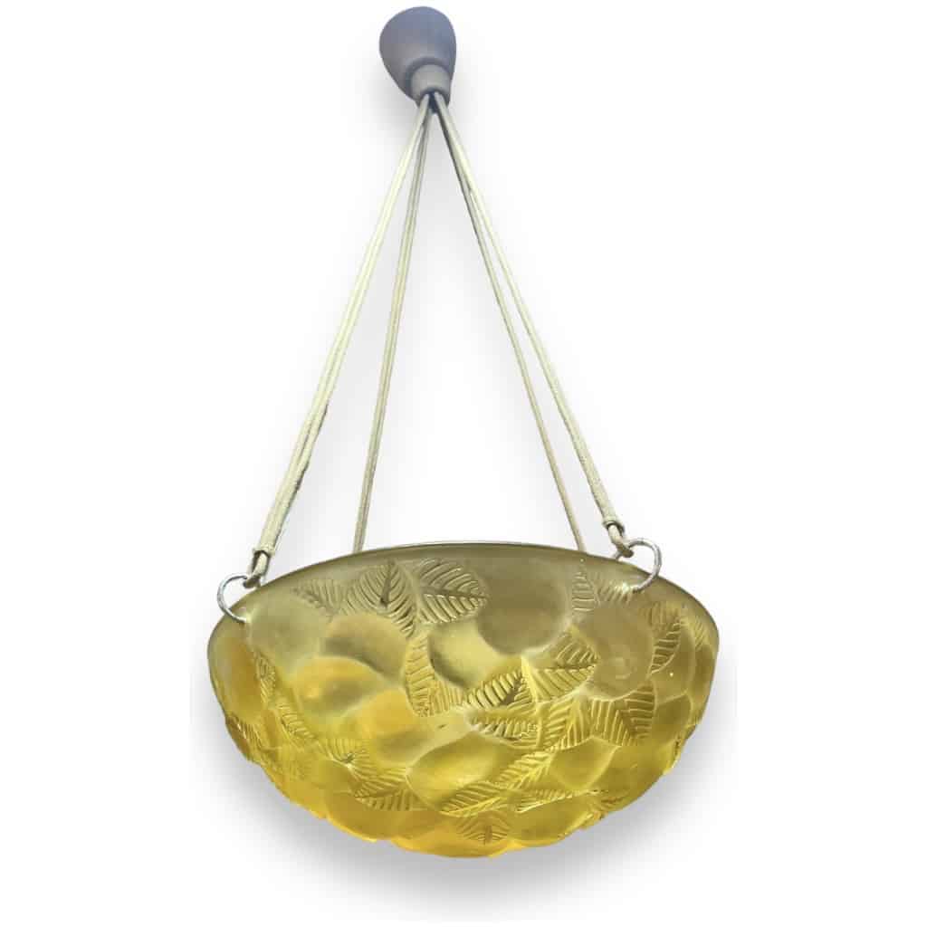 1929 René Lalique – Suspension Ceiling Chandelier Lausanne Amber Yellow Glass 3
