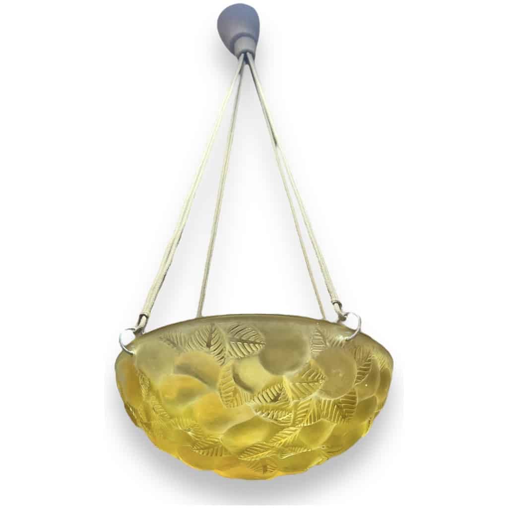 1929 René Lalique – Suspension Ceiling Chandelier Lausanne Amber Yellow Glass 4