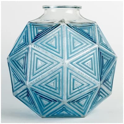 1925 René Lalique – Vase Nanking Verre Blanc Patiné Bleu Electrique