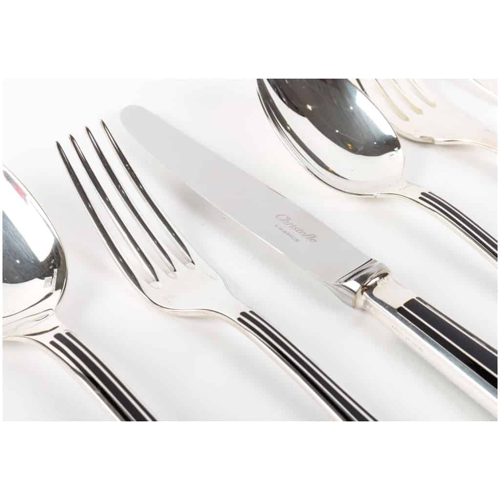 Christofle – Talisman Cutlery Set Silver Metal Black Chinese Lacquer – 192 Pieces 8